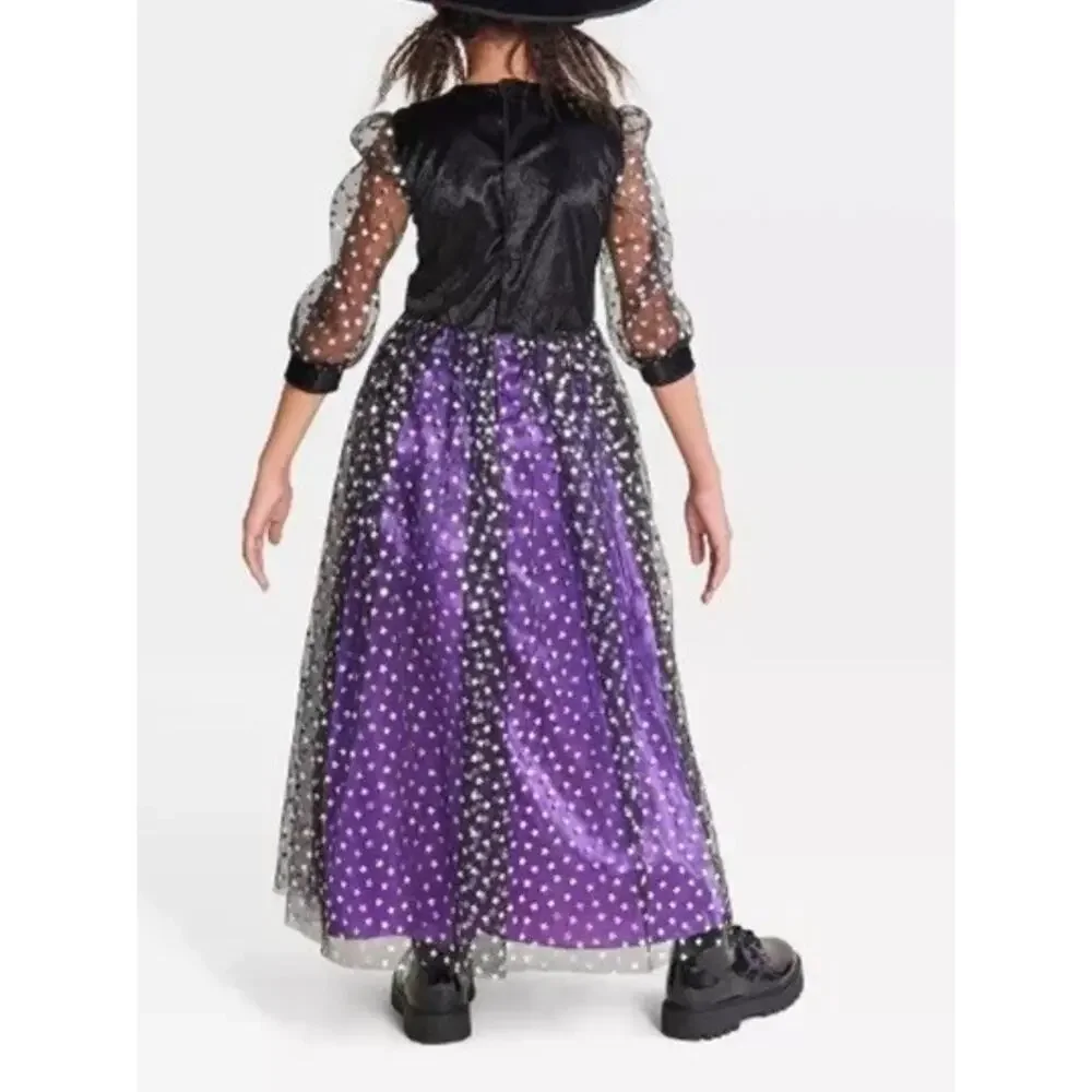 Kid's Light Up Starlight Witch Halloween Costume Dress Girl's 10-12 Large No Hat